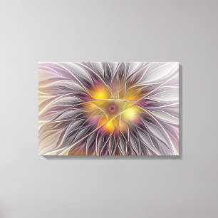 Toile Fleur colorée lumineuse, fractale moderne abstrait