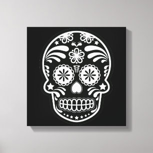 Toile Fleur crâne de sucre noir et blanc