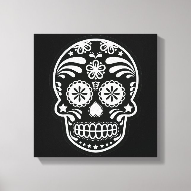 Toile Fleur crâne de sucre noir et blanc (Recto)