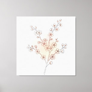 Toile Fleur de cerisier minimaliste en ligne d'art rose