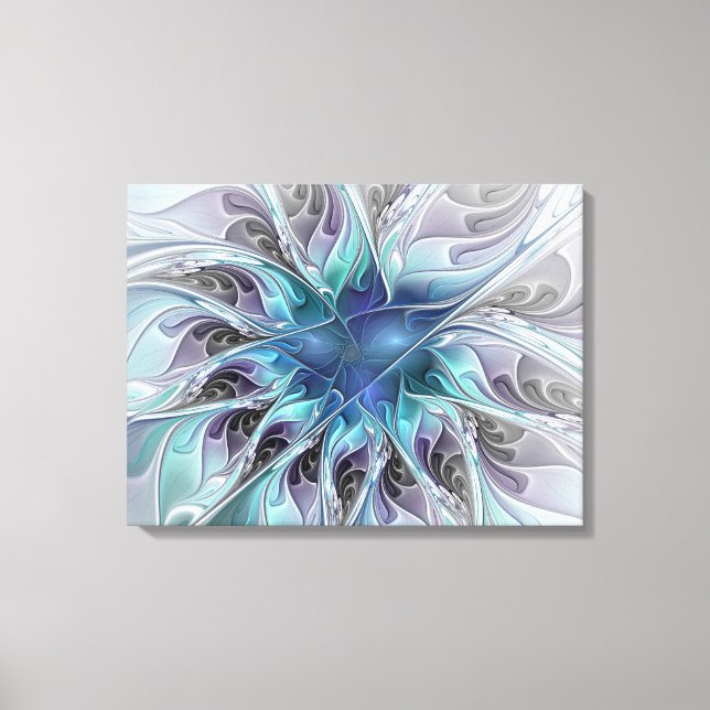 Toile Fleur de fractale moderne abstraite avec du bleu (Recto)