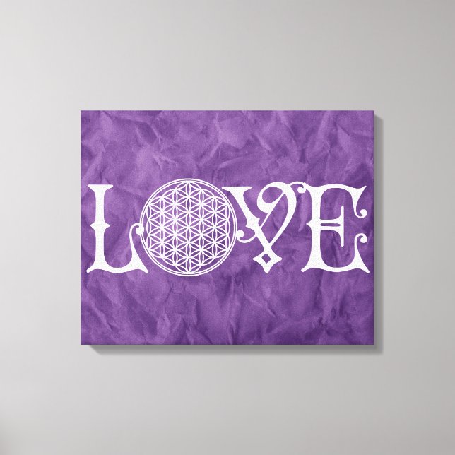 Toile Fleur de la vie - LOVE lettrage tatouage blanc (Recto)