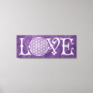 Toile Fleur de la vie - LOVE lettrage tatouage blanc