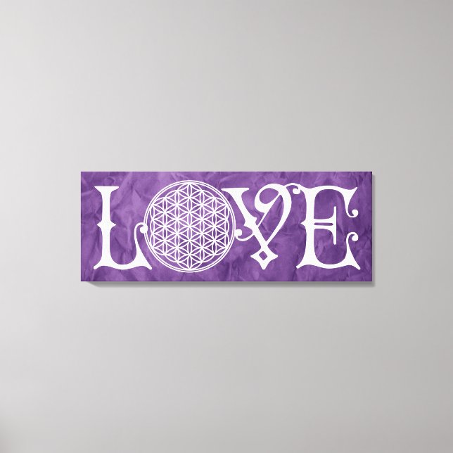 Toile Fleur de la vie - LOVE lettrage tatouage blanc (Recto)