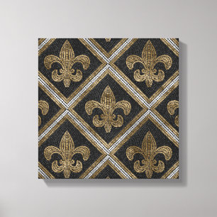 Toile Fleur-de-lis mosaic tile pattern black and gold