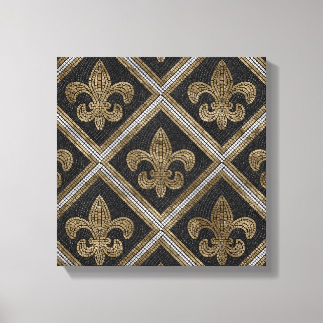 Toile Fleur-de-lis mosaic tile pattern black and gold (Recto)