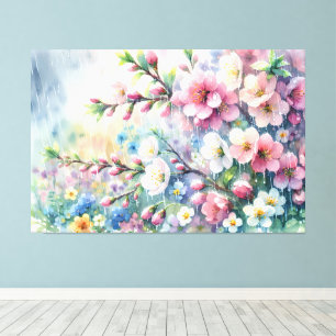 Toile Fleur d'eau de pluie printanière aquarelle Cottage