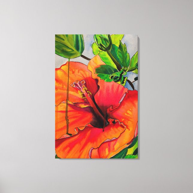 Toile Fleur d'Hibiscus Néon Tropical (Recto)