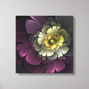 Toile Fleur fractale grise et pourpre moderne abstraite