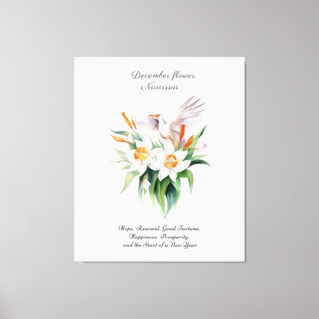 Toile Fleur Narcisse de décembre avec oiseaux floraux (Recto)