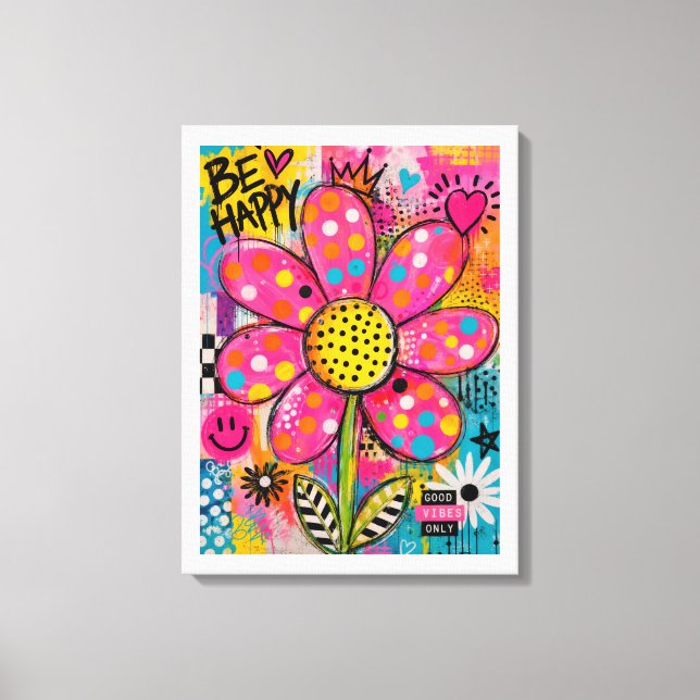 Toile Fleur Pop Art Colorée et Heureuse (Recto)