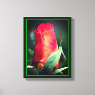 Toile Fleur Rosebud Rouge Avec Points Forts Jaunes