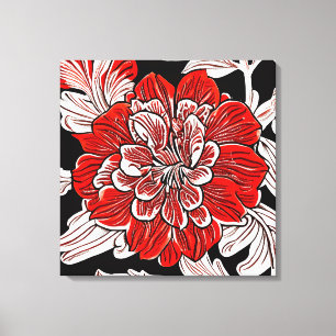 Toile Fleur rouge noir et blanc Art Nouveau