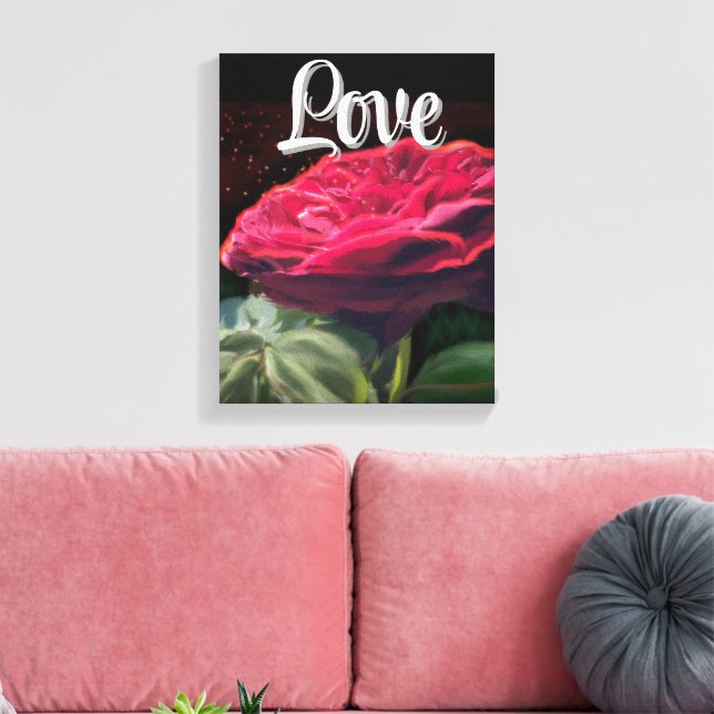 Toile Fleur Rouge Rose Vert Black Art Floral Fleurs (Insitu(Salon))