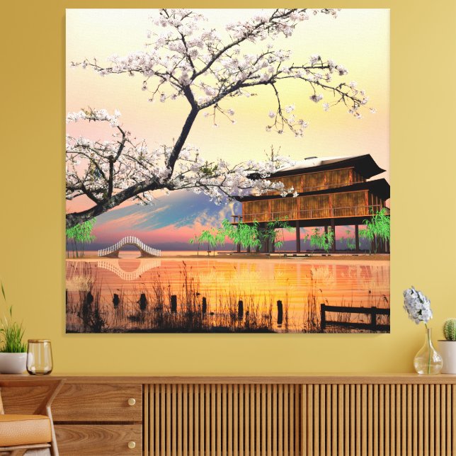 Toile Fleur Tranquille : Coucher de soleil sur une maiso (Insitu(Salon))