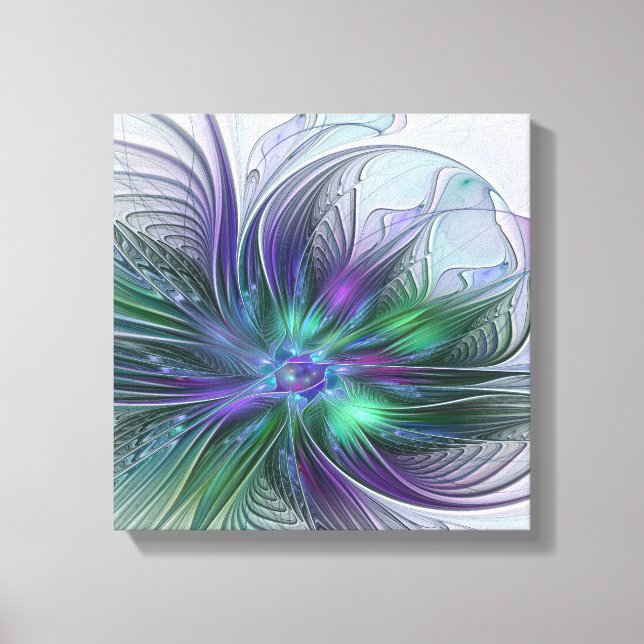 Toile Fleur vert violet Art Abstrait moderne Fractal (Recto)