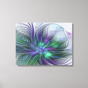 Toile Fleur vert violet moderne Art Abstrait Triptyque