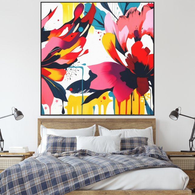 Toile Fleurs Abstraites avec Arrière - plan blanc - (Insitu(Chambre))