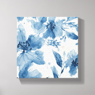 Toile Fleurs aquarelles bleues peintes botanique fantais