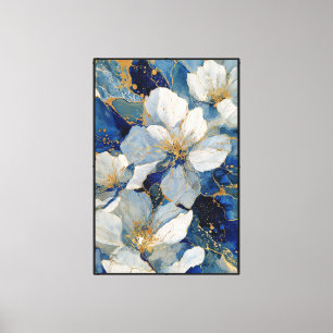 Toile Fleurs blanches et bleues avec veines dorées – Abs