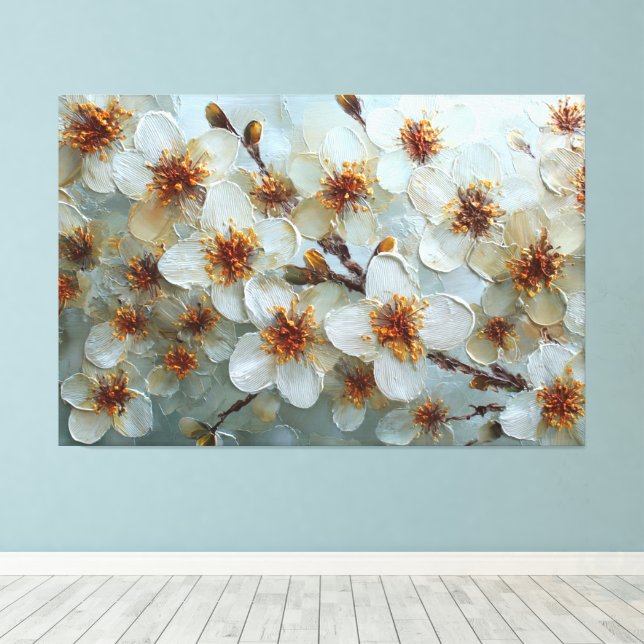 Toile Fleurs Blanches et Crème avec Centres Orange – Abs (Insitu (Plancher de Bois))