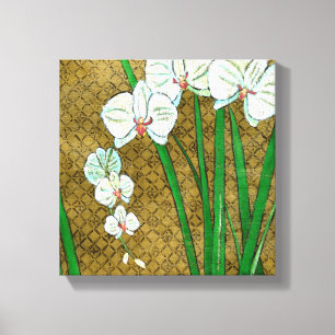 Toile Fleurs blanches et tiges vertes à la frontière