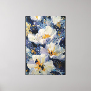 Toile Fleurs blanches et violettes pâles avec centres do