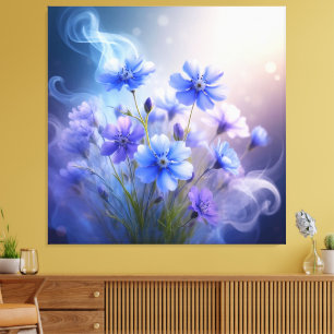 Toile Fleurs Bleues délicates avec Mist Éthérée