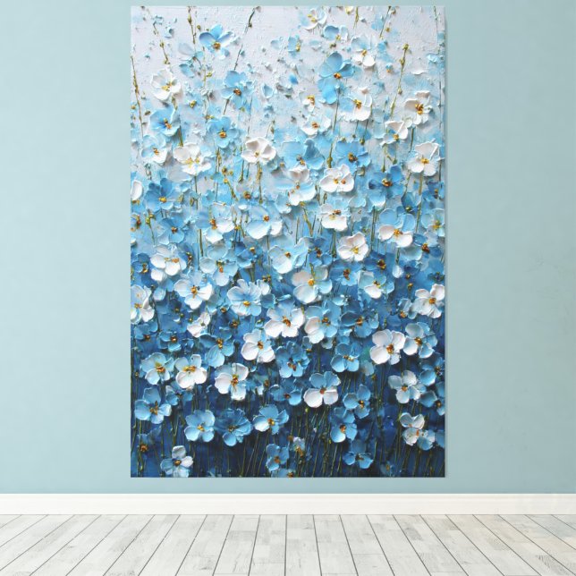 Toile Fleurs Bleues et Blanches avec Abstrait à Dégradé  (Insitu (Plancher de Bois))