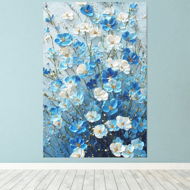 Toile Fleurs bleues et blanches sur fond abstrait bleu c (Insitu (Plancher de Bois))