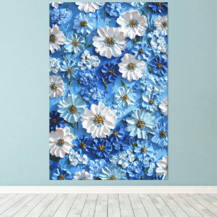 Toile Fleurs bleues et blanches sur fond abstrait bleu c