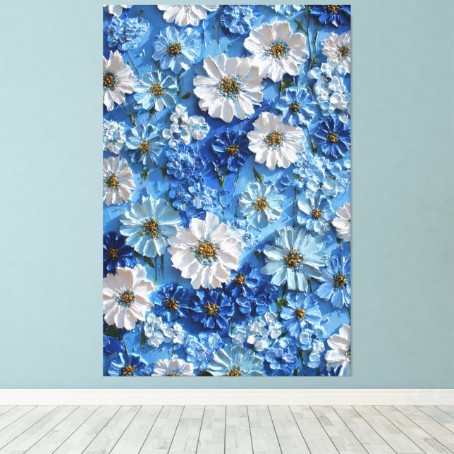 Toile Fleurs bleues et blanches sur fond abstrait bleu c (Insitu (Plancher de Bois))