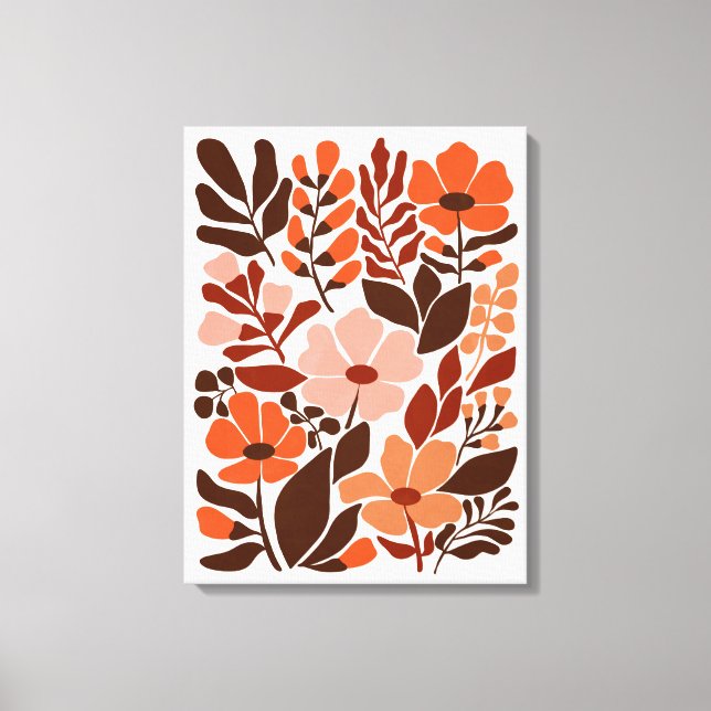 Toile Fleurs Bohèmes du Milieu du Siècle Tons Terreux (Recto)
