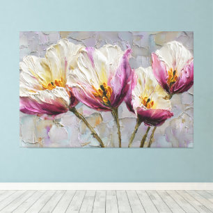 Toile Fleurs crème et magenta avec centres jaunes