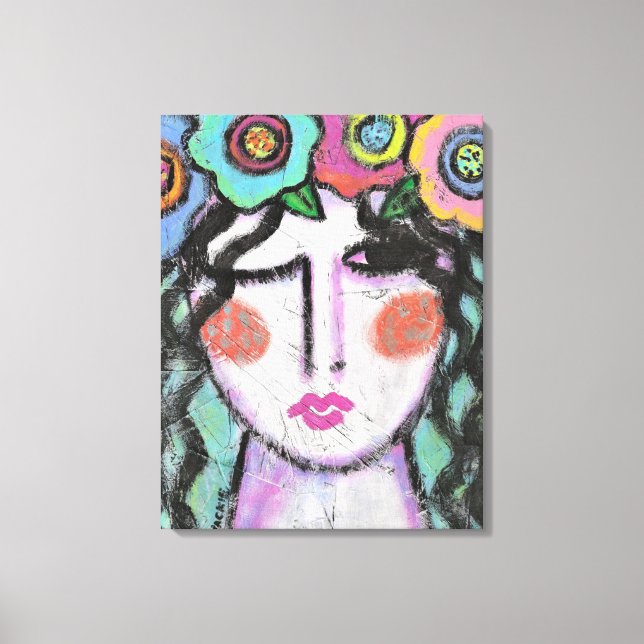 Toile Fleurs dans ses cheveux Portrait Abstrait d'une fe (Recto)