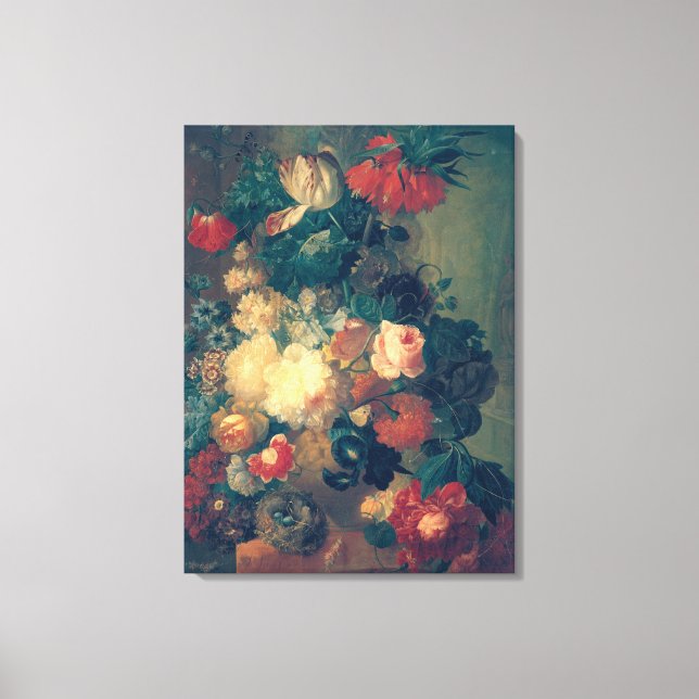 Toile Fleurs dans un vase avec un nid d'oiseaux (Recto)
