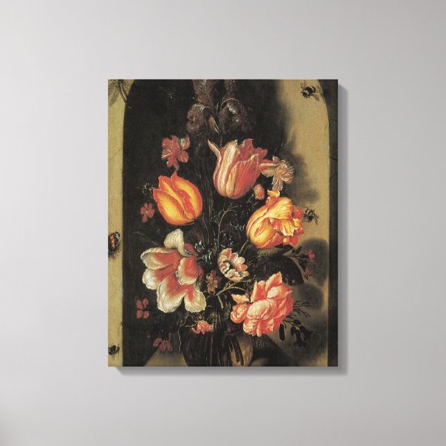 Toile Fleurs dans un vase, nature morte florale baroque  (Recto)