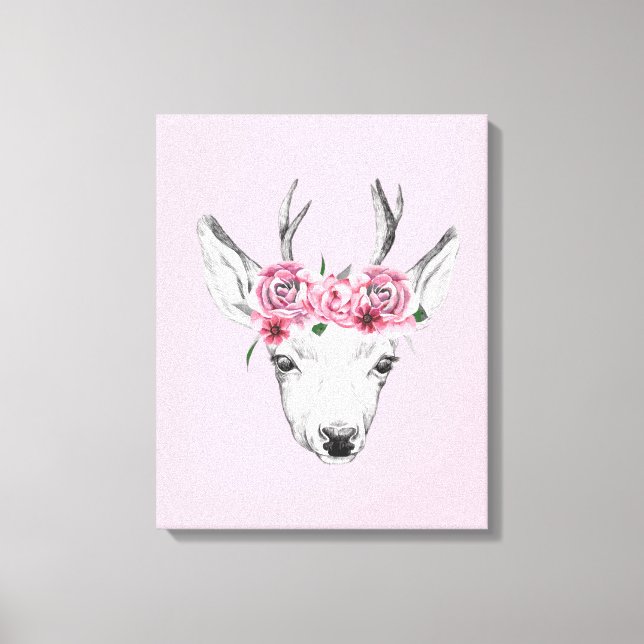 Toile Fleurs d'aquarelle Cerf (Recto)