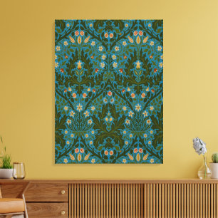 Toile Fleurs d'Automne Vintage Bleu Vert William Morris