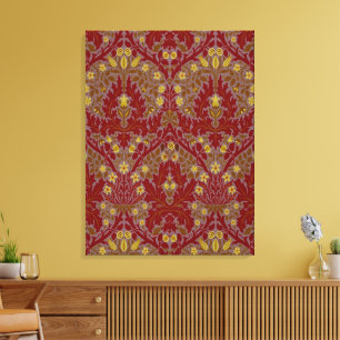 Toile Fleurs d'Automne Vintage Rouge Or William Morris