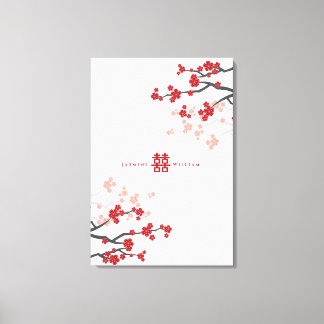 Toile Fleurs de cerisier et double bonheur Mariage chino