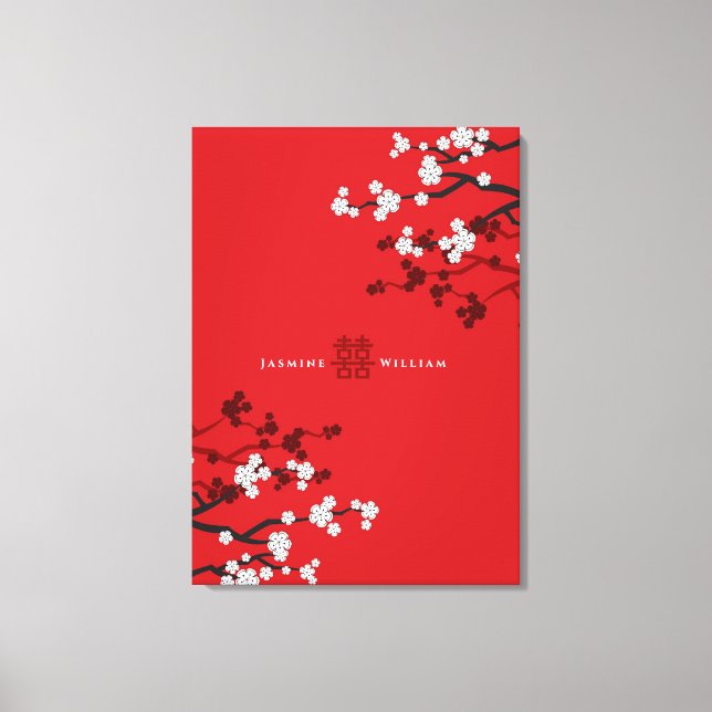 Toile Fleurs de cerisier et double bonheur Mariage chino (Recto)