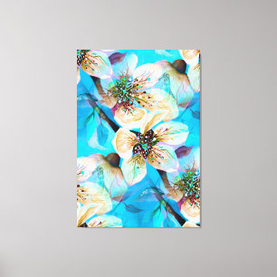Toile Fleurs de cerisier Sakura japonaises en bleu Aqua
