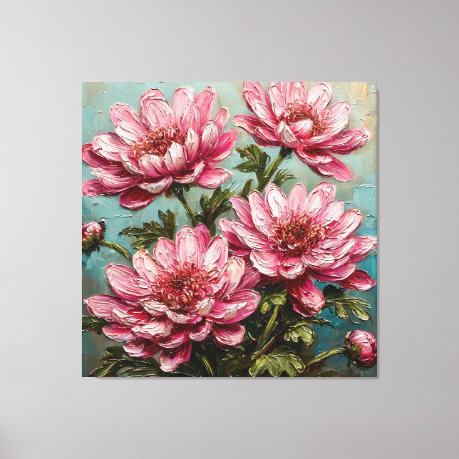 Toile Fleurs de chrysanthème rose vibrant (Recto)