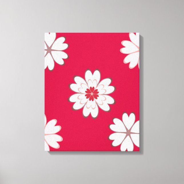 Toile Fleurs de cœur sur fond rouge cramoisi (Recto)