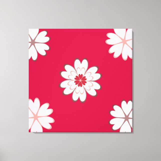 Toile Fleurs de cœur sur fond rouge cramoisi (Recto)