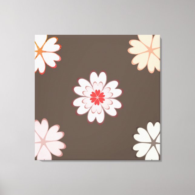 Toile Fleurs de cœur sur marron café (Recto)
