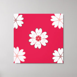 Toile Fleurs de cœur sur rouge cramoisi