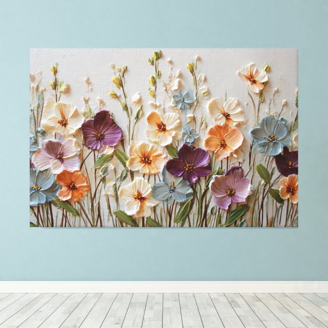 Toile Fleurs de crème, de pêche et de lavande – Mur abst (Insitu (Plancher de Bois))