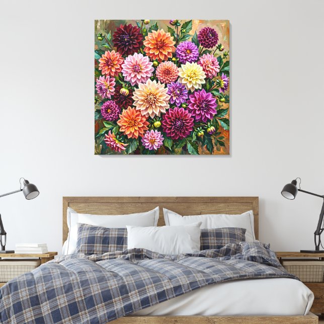Toile Fleurs de dahlia colorées (Insitu(Chambre))